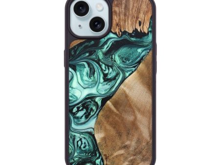 iPhone 15 Wood+Resin Phone Case - Katrina (Green, 692259) Cheap