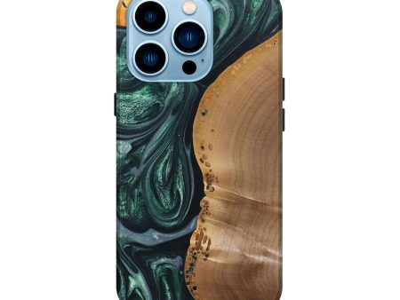 iPhone 14 Pro Wood+Resin Live Edge Phone Case - Emery (Green, 689582) For Cheap