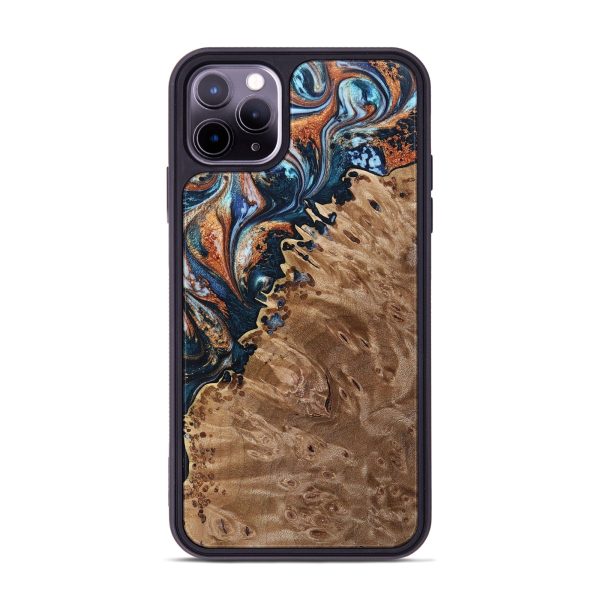 iPhone 11 Pro Max Wood+Resin Phone Case - Giuliana (Teal & Gold, 693772) Sale