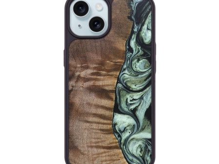 iPhone 15 Wood+Resin Phone Case - Journey (Green, 692447) For Cheap