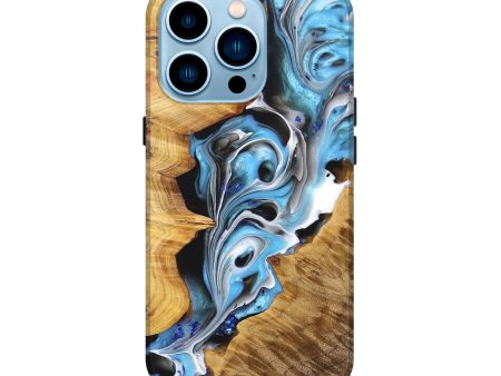 iPhone 14 Pro Wood+Resin Live Edge Phone Case - Daxton (Blue, 691493) For Cheap