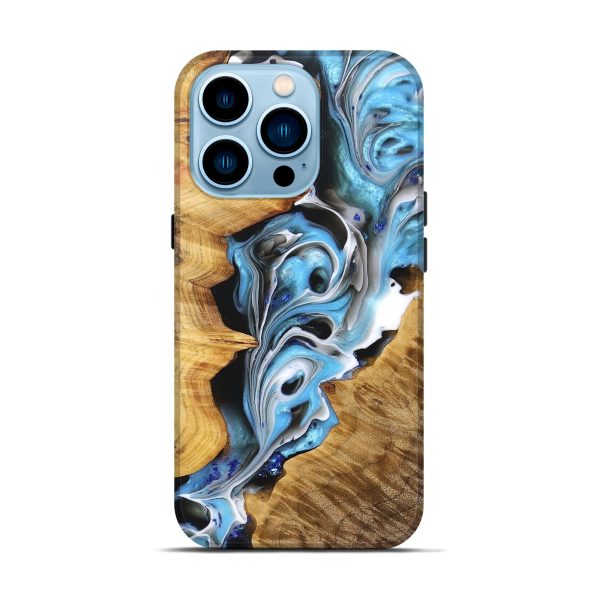 iPhone 14 Pro Wood+Resin Live Edge Phone Case - Daxton (Blue, 691493) For Cheap