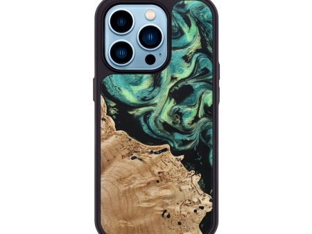 iPhone 14 Pro Wood+Resin Phone Case - Robbie (Green, 694154) Cheap