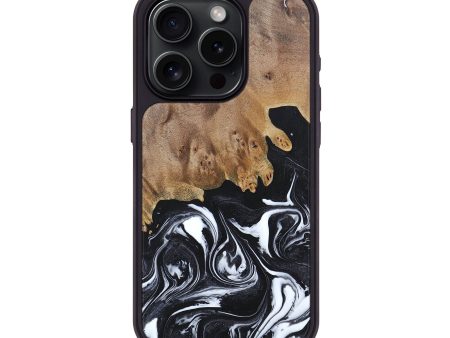 iPhone 15 Pro Wood+Resin Phone Case - Aaliyah (Black & White, 692392) Fashion