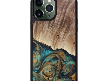 iPhone 13 Pro Max Wood+Resin Phone Case - Ari (Teal & Gold, 689822) For Sale