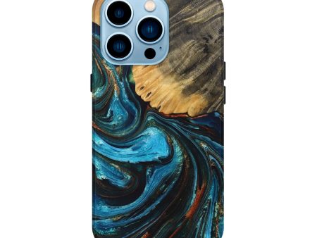 iPhone 14 Pro Wood+Resin Live Edge Phone Case - Skye (Teal & Gold, 693585) Sale