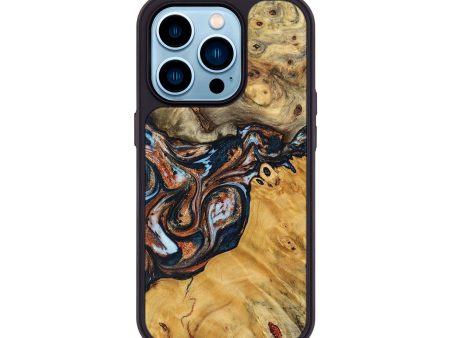 iPhone 14 Pro Wood+Resin Phone Case - Kennedy (Teal & Gold, 693766) For Cheap