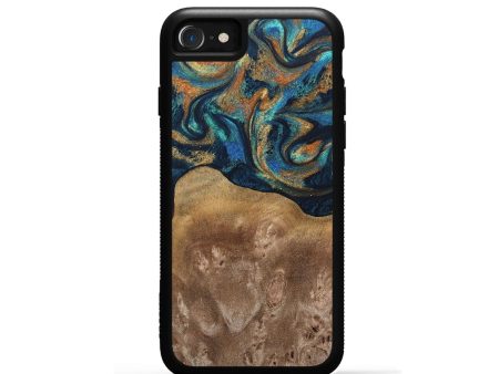 iPhone SE Wood+Resin Phone Case - Lauren (Teal & Gold, 691559) Online Sale