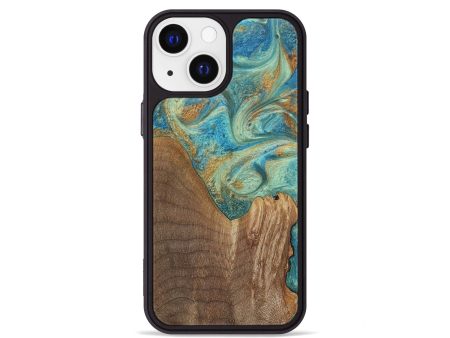 iPhone 13 mini Wood+Resin Phone Case - Hayes (Teal & Gold, 689807) Online now