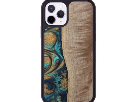 iPhone 11 Pro Wood+Resin Phone Case - Loretta (Teal & Gold, 689819) Hot on Sale