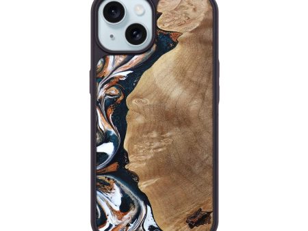 iPhone 15 Wood+Resin Phone Case - Tanner (Teal & Gold, 693525) For Discount