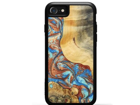 iPhone SE Wood+Resin Phone Case - Daniella (Teal & Gold, 688938) Supply