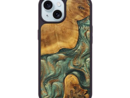 iPhone 15 Wood+Resin Phone Case - Dwight (Green, 692063) Sale