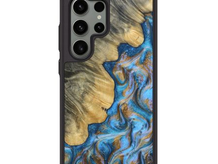 Galaxy S24 Ultra Wood+Resin Phone Case - Nadia (Teal & Gold, 693522) For Cheap