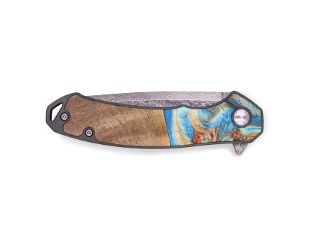 EDC Wood+Resin Pocket Knife - Russell (Teal & Gold, 692540) Online now