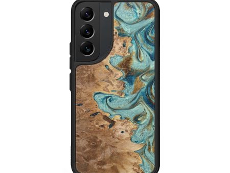 Galaxy S22 Wood+Resin Phone Case - Amara (Teal & Gold, 692847) Hot on Sale