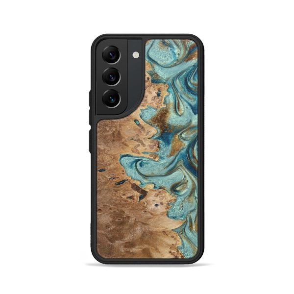 Galaxy S22 Wood+Resin Phone Case - Amara (Teal & Gold, 692847) Hot on Sale