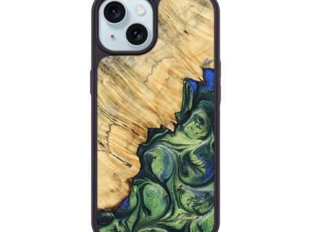 iPhone 15 Wood+Resin Phone Case - Khalil (Green, 693919) Hot on Sale