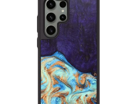 Galaxy S24 Ultra Wood+Resin Phone Case - Roosevelt (Teal & Gold, 688930) For Sale