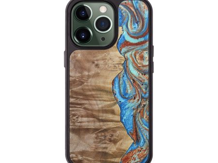 iPhone 13 Pro Wood+Resin Phone Case - Nova (Teal & Gold, 688948) Fashion