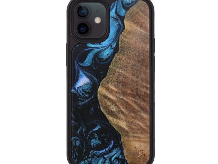 iPhone 12 Wood+Resin Phone Case - Chelsie (Blue, 692157) Cheap