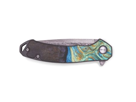 EDC Wood+Resin Pocket Knife - Phoenix (Teal & Gold, 691771) Cheap