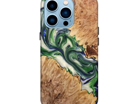 iPhone 14 Pro Wood+Resin Live Edge Phone Case - Emilia (Green, 693572) Online Hot Sale