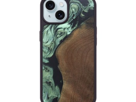 iPhone 15 Wood+Resin Phone Case - Leo (Green, 690390) Cheap