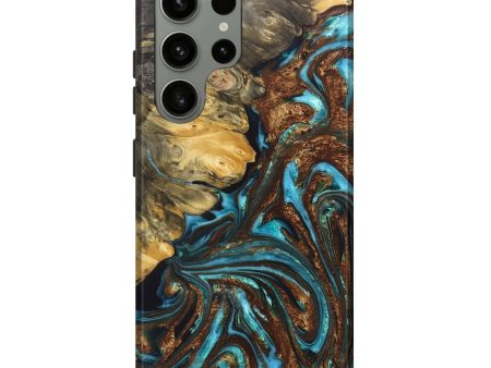 Galaxy S23 Ultra Wood+Resin Live Edge Phone Case - Kadence (Teal & Gold, 689578) For Cheap