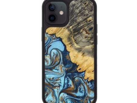 iPhone 12 Wood+Resin Phone Case - Hayes (Teal & Gold, 692575) Cheap