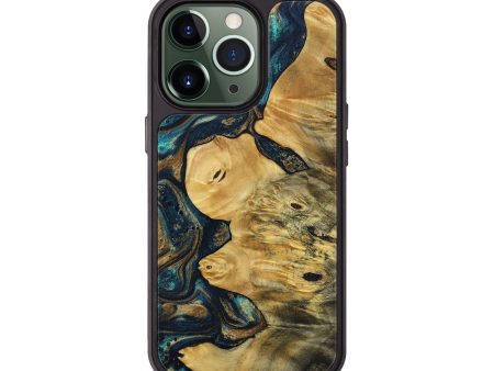 iPhone 13 Pro Wood+Resin Phone Case - Axel (Teal & Gold, 692078) Hot on Sale