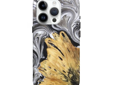 iPhone 15 Pro Wood+Resin Live Edge Phone Case - Brandi (Black & White, 688611) For Sale