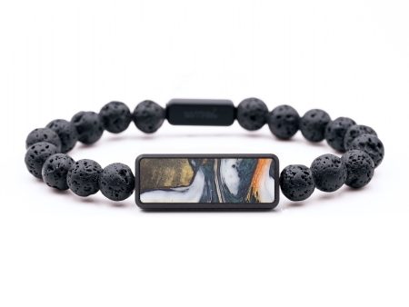 Lava Bead Wood+Resin Bracelet - Wayne (Teal & Gold, 690262) Sale