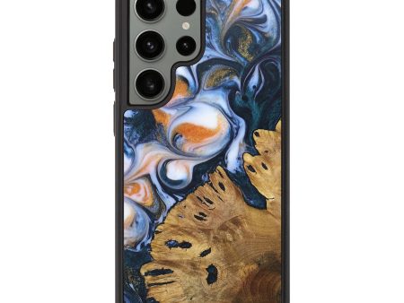 Galaxy S23 Ultra Wood+Resin Phone Case - Caroline (Teal & Gold, 690362) For Sale