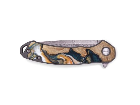 EDC Wood+Resin Pocket Knife - Aleah (Teal & Gold, 689925) Supply