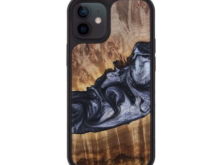 iPhone 12 Wood+Resin Phone Case - Addison (Black & White, 690952) For Cheap