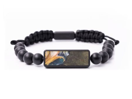 Onyx Bead Wood+Resin Bracelet - Ada (Teal & Gold, 690259) For Cheap