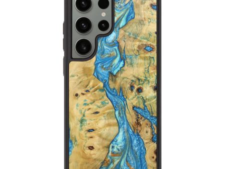 Galaxy S23 Ultra Wood+Resin Phone Case - Henrietta (Teal & Gold, 690972) For Sale