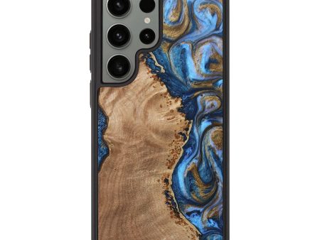 Galaxy S23 Ultra Wood+Resin Phone Case - Abraham (Teal & Gold, 690967) For Sale