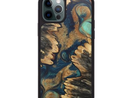 iPhone 12 Pro Max Wood+Resin Phone Case - Jamie (Teal & Gold, 690358) on Sale