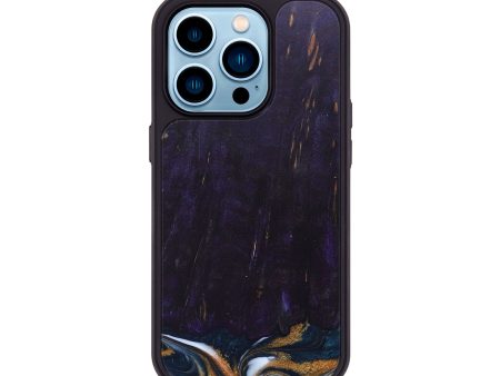 iPhone 14 Pro Wood+Resin Phone Case - Rosemary (Teal & Gold, 688481) Fashion