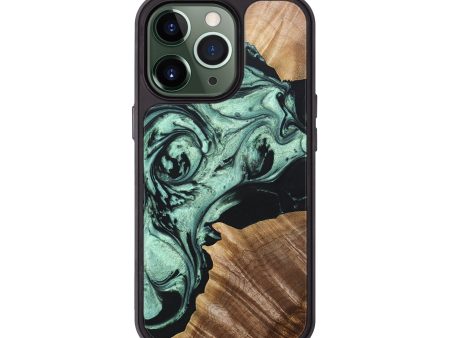 iPhone 13 Pro Wood+Resin Phone Case - Tricia (Green, 690666) on Sale