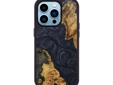 iPhone 14 Pro Wood+Resin Phone Case - Dave (Pure Black, 690910) For Sale