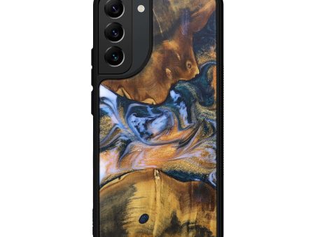 Galaxy S22 Plus Wood+Resin Phone Case - Tameka (Teal & Gold, 690352) Supply