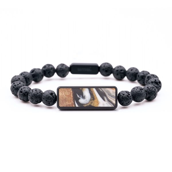 Lava Bead Wood+Resin Bracelet - Rickie (Black & White, 690235) Supply