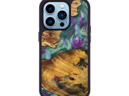 iPhone 14 Pro Wood+Resin Phone Case - Darla (Teal & Gold, 691228) Hot on Sale