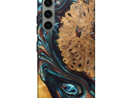 Galaxy S23 Plus Wood+Resin Live Edge Phone Case - Juliana (Teal & Gold, 688637) Sale