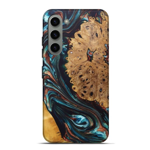 Galaxy S23 Plus Wood+Resin Live Edge Phone Case - Juliana (Teal & Gold, 688637) Sale