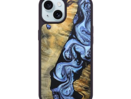 iPhone 15 Wood+Resin Phone Case - Rose (Blue, 688514) on Sale