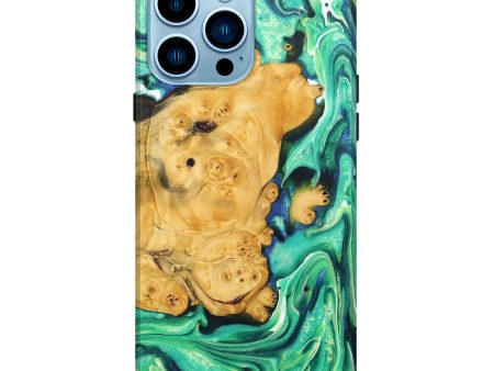 iPhone 14 Pro Max Wood+Resin Live Edge Phone Case - Cathleen (Green, 690705) Online Sale